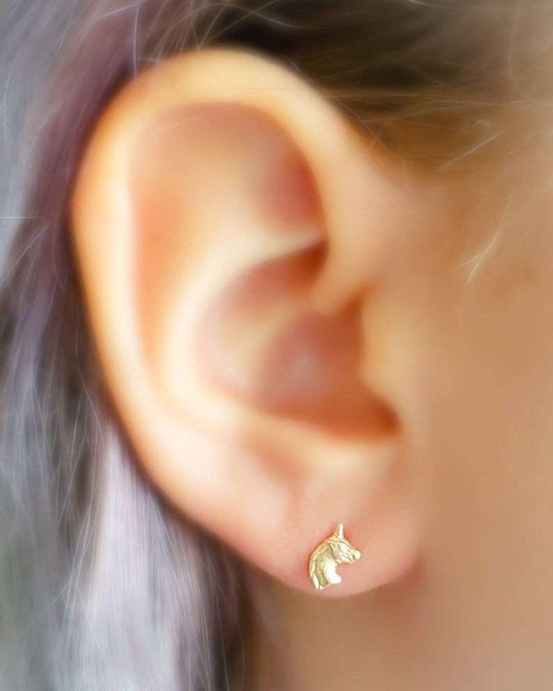 Tiny Unicorn Stud Earrings Cute Little Unicorns Gold Unicorn Earrings Magical Unicorn Studs Sweet Stud Earrings Einhorn Studs image 2