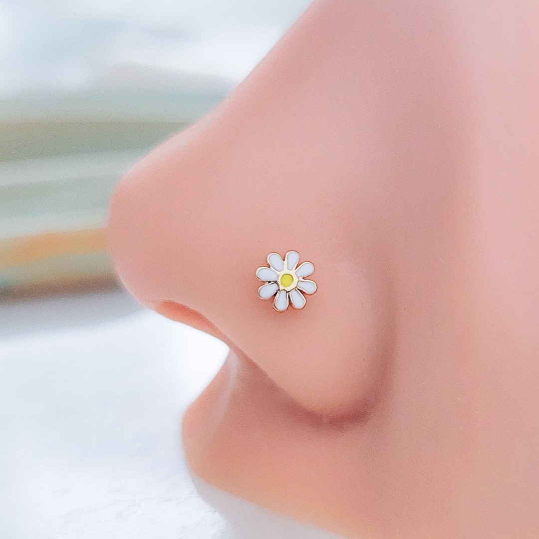 Dainty Daisy Nose Stud • L-bend or Nose Bone • Delicate Nose Stud