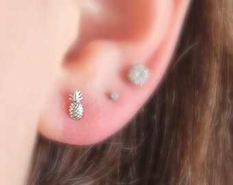 Teeny Tiny Pineapple Studs • Little Silver Pineapples • Baby Pineapple Earrings • Tiny Studs • Hawaiian Style • Little Silver Studs