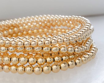 Beaded Stacking Bracelet • 14k Gold Fill Stretch Bracelet • 3mm and 4mm Custom Stack • Silver Ball Bracelet • Stackable Bead Bracelets