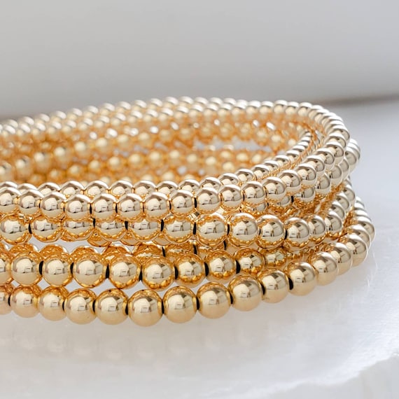 Gold Pearl Slide Stretch Charm Bangle Bracelet 