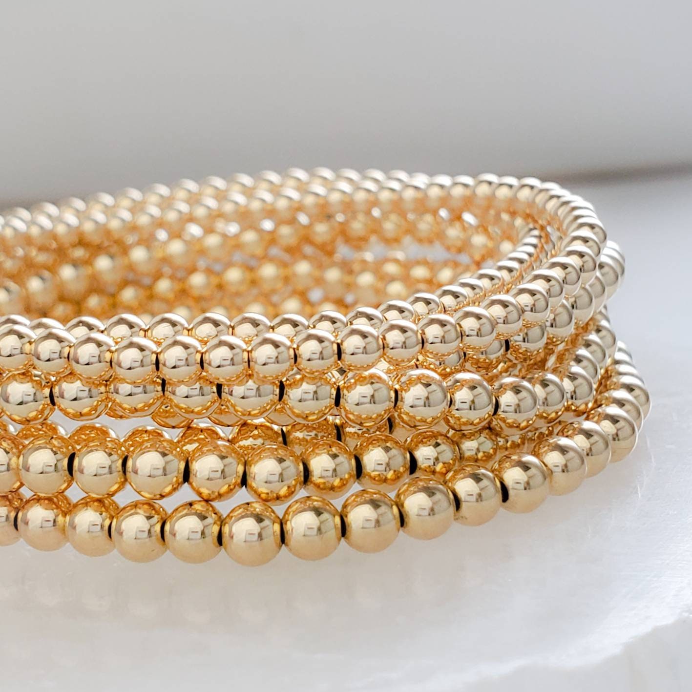 White Turquoise Gold Bead Stretch Bracelet – ADORNIA
