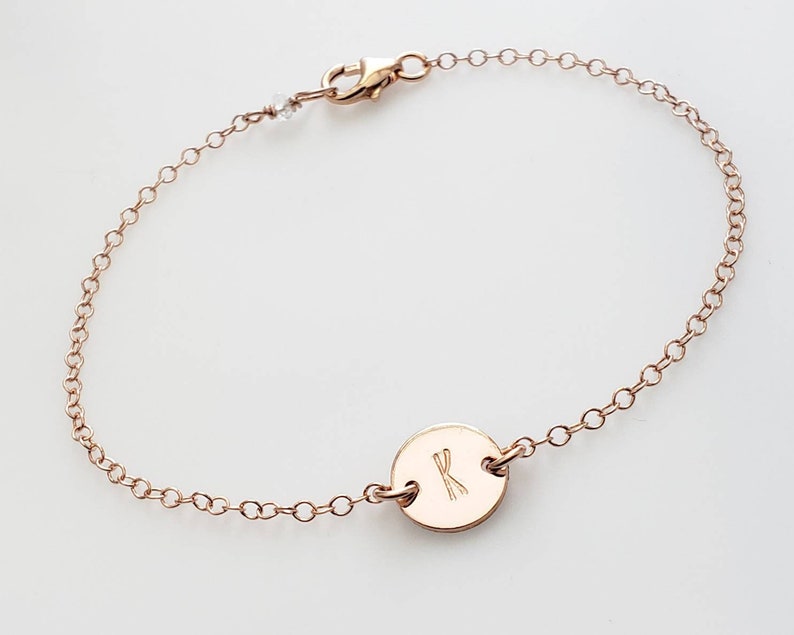 Dainty Initial Bracelet Personalized Disk Minimalist Etsy