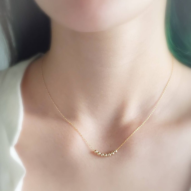 14K Gold Floating Bead Necklace Delicate Gold Necklace Multiple Bead Necklace Customize Personalize Dainty Jewelry Minimalist image 7