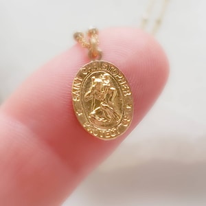 Dainty St. Christopher Necklace • Saint Christopher Medallion • Patron Saint of Travelers • Protection • Religious Jewelry