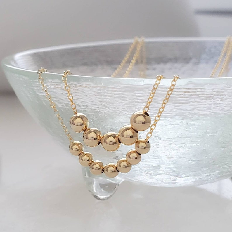 14K Gold Floating Bead Necklace Delicate Gold Necklace Multiple Bead Necklace Customize Personalize Dainty Jewelry Minimalist image 3