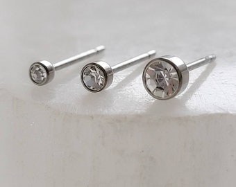 Titanium Diamond CZ Studs • Bezel Set • Implant Grade • Modern Style • Multiple Piercings • Ear Stack • Minimalist • Sparkle Studs • 20G