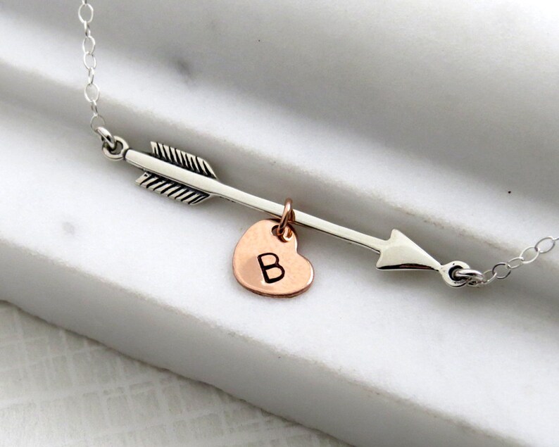 Arrow Necklace Heart With Initial Arrow Charm Arrow Etsy