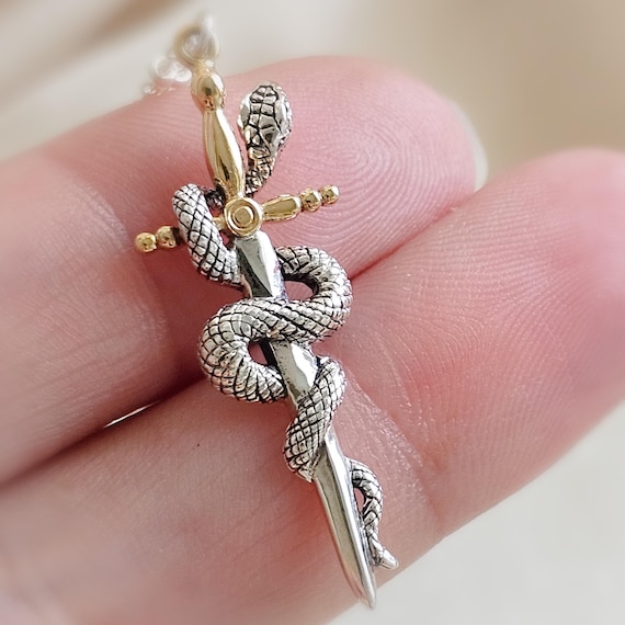 Snake and Dagger Necklace • Optional Birthstone • Gothic Layering Jewelry • Edgy Knife Charm • Serpent Sword Pendant • Custom Gift for Her