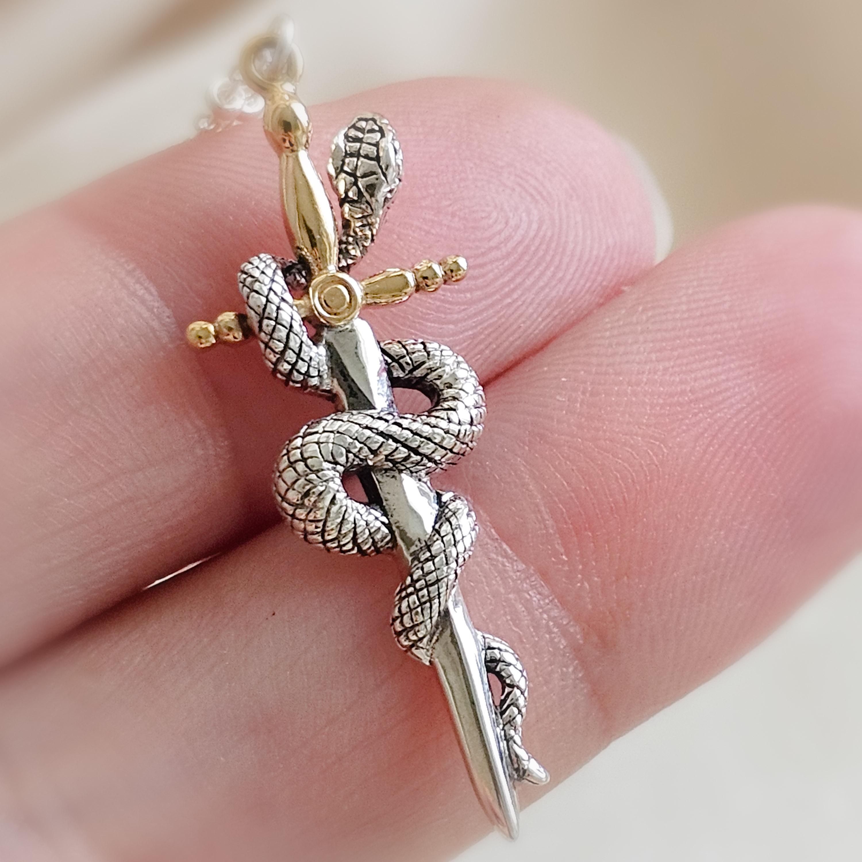 Snake and Dagger Necklace • Optional Birthstone • Gothic Layering