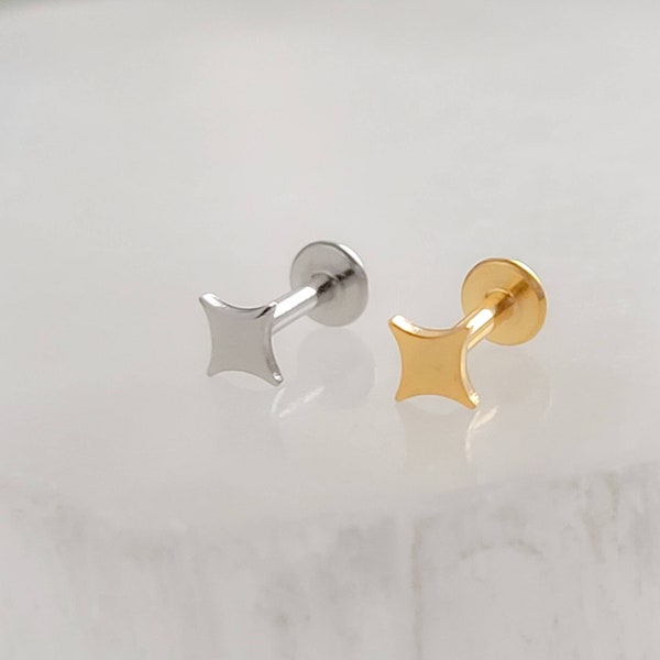 Starburst Flat Back Studs • Screw In • Internally Threaded • Body Jewelry • Cartilage • Earlobe • Comfort Studs • Sleep In • 16 Gauge