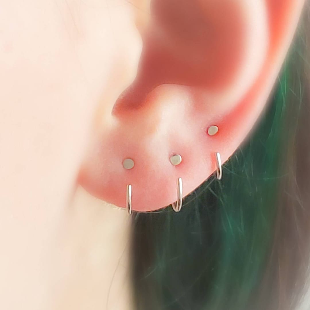 14k Gold Dot Hug Hoops 18 Gauge or 20 Gauge 14 Karat Hoops Open Skinny