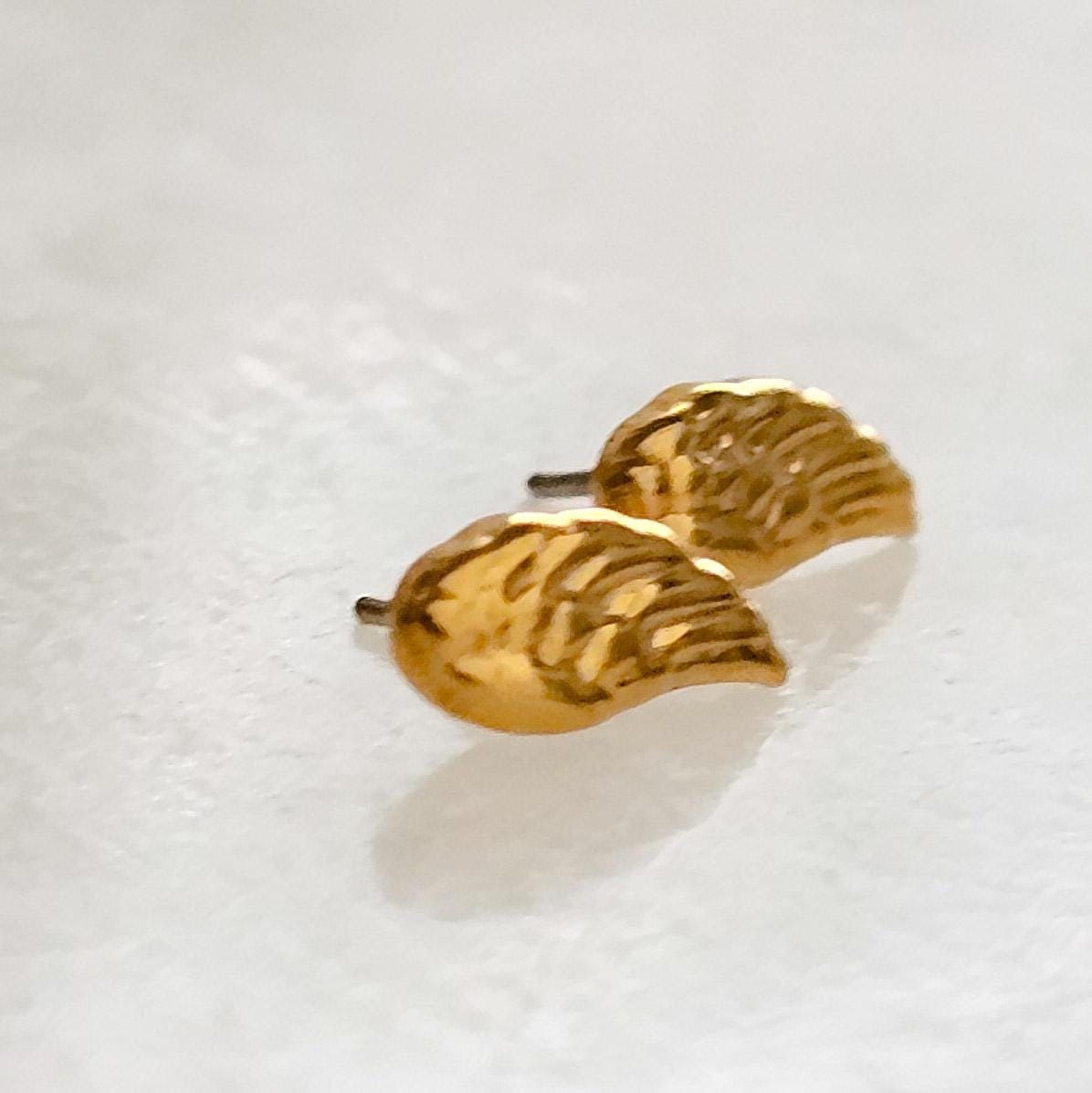 14k Solid Yellow Gold Angel Stud Earrings – Handmade Push Back Butterfly Closure – Religious Gift