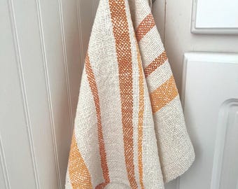 Handwoven Cotton Dish Towel: Orange Striped Kitchen Linen