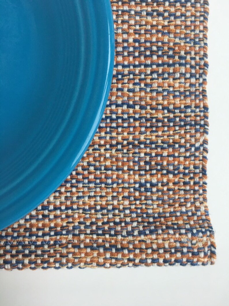 Set of 4 Placemats Handwoven Placemats Orange and Blue Etsy