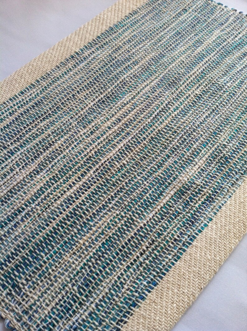 4 Placemats Blue Hand Woven Cotton Placemat Etsy