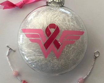 Breast Cancer Warrior ornament and bracelet combo