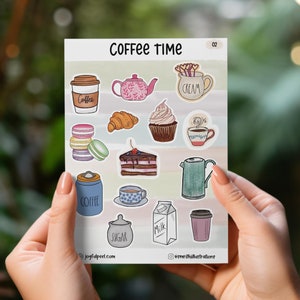 Coffee Time Sticker Sheet, planner journal stickers, coffee stickers, barista stickers, food stickers, cake stickers, Cozy Bakery sticker