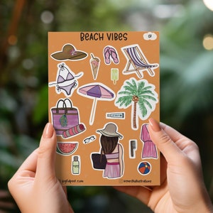 Beach Sticker Sheet, journal stickers, seasonal planner stickers, summer travel stickers,  Journaling, Scrapbooking, Bullet Journals