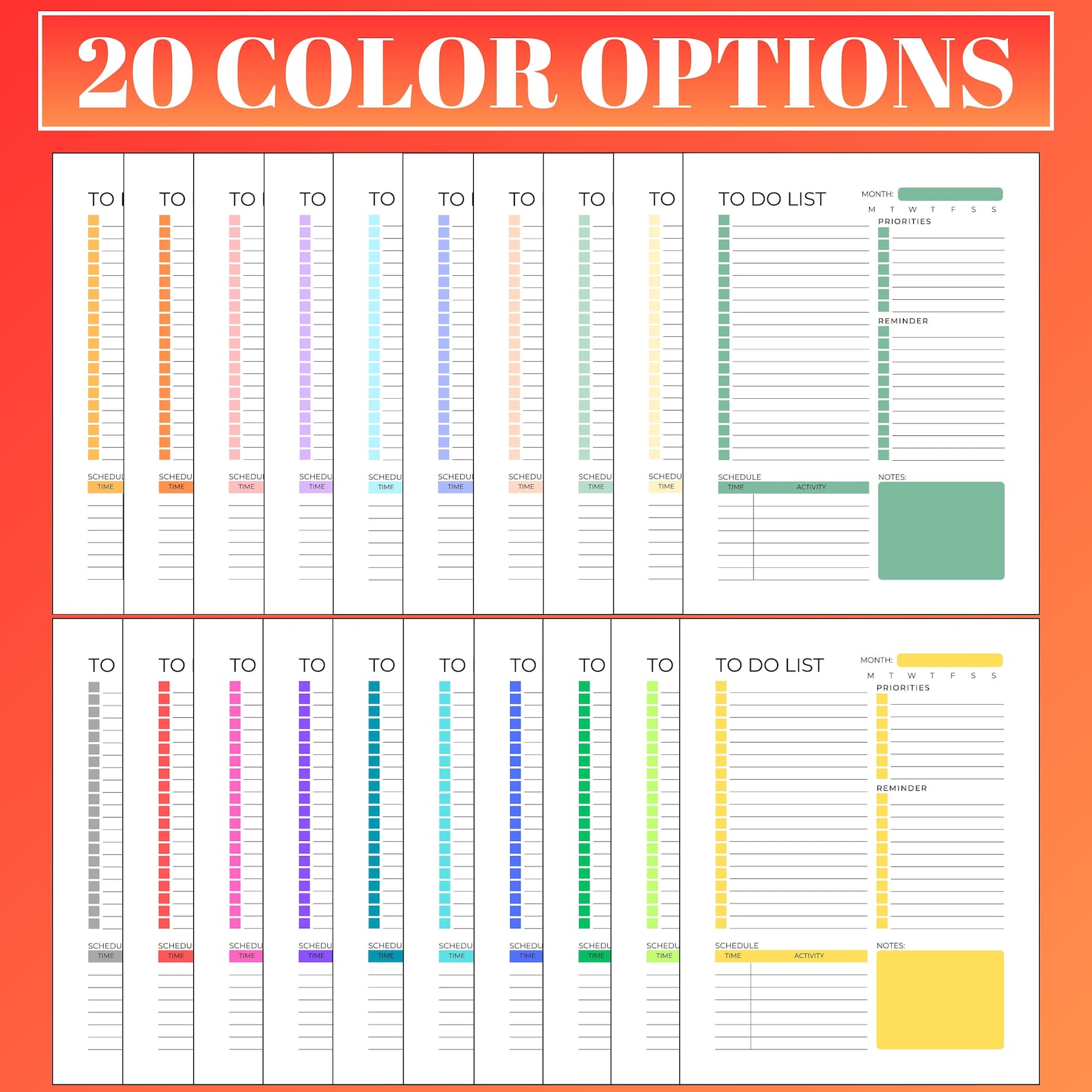 Printable To-do List Colorful Bundle, Daily and Weekly Task Templates ...