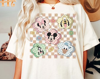 Retro vårmusvänner komfortfärger-skjorta, vintage Disney-skjorta, Musse Pigg-skjorta, Mickey Minnie Donal Daisy-skjorta, Disneyland-skjorta