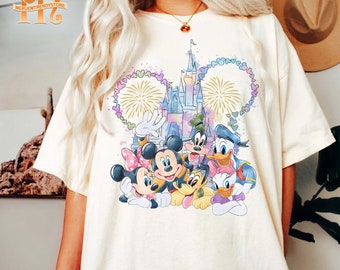Vintage shirt Mickey en vrienden, retro Mickey-waterverfshirt, shirt Magic Kingdom, shirt Disney Castle, shirt Disneyworld, Disney Trip