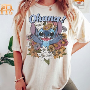 Camicia Disney Stitch Ohana, Lilo e Stitch, Ohana significa camicia, camicia Disney floreale, camicia Hawai, camicia Disneyland, Vacanza in famiglia Disney