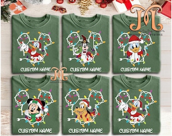 Personalized Disney Mickey and Friends Christmas Family Matching Sweatshirt, Custom All Characters Disneyland Xmas Tee, Xmas Shirts