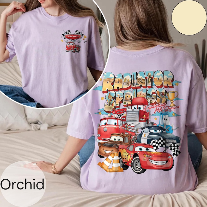 Camiseta personalizada de Disney Cars, camiseta de Lightning McQueen, Mater y Doc Hudson, camiseta de Radiator Springs de Pixar, conjunto para viaje familiar a Disneyland. imagen 4