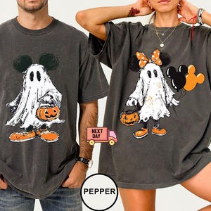 T-shirt d&#39;Halloween Disney Coquette rétro, t-shirt pour couple fantôme Mickey et Minnie, huez-vous, fête pas si effrayante de Mickey, chemise voyage en famille Disney