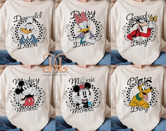 Camiseta vintage de Mickey y sus amigos, camiseta de personajes de Disney, camiseta de cuadros de Disney, camiseta de cuadros de Mickey y compañía, camiseta de viaje familiar de Disney