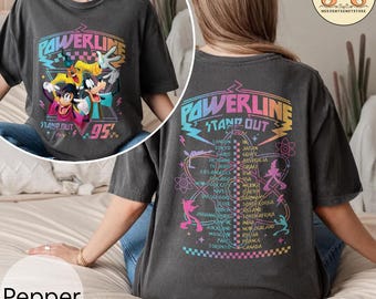 Camisa vintage de la película Goofy con colores cómodos: Powerline World Tour