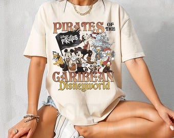 Camisetas vintage de Piratas del Caribe, camisetas de Mickey Piratas, camisetas de viaje a Disney World, camisetas retro de Mickey y sus amigos piratas.