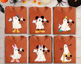 レトロ風ディズニーキャラクターのハロウィンシャツ、ミッキーゴーストシャツ、ミッキーのハロウィンパーティー、ディズニートリップ2025シャツ