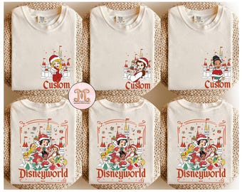 Camiseta navideña personalizada de princesas Disney, camiseta navideña de cuento de hadas, camiseta familiar de princesas 2025, camiseta de regalo de Navidad de Cenicienta, Bella y Ariel.