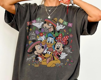 Retro Mickey Mouse & Friends Signatures Cinco De Mayo Shirt, Disney Fiesta T-Shirt, Mexican Party Tee, Colorful Disney Vacation Outfit