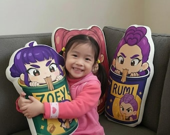 Cute Chibi Huntrix Pillow – Rumi Mira Zoey Warrior Plush, K-pop Demon Hunter Plush, Personalized Kids Gift, Christmas Gift, Gift Gillow