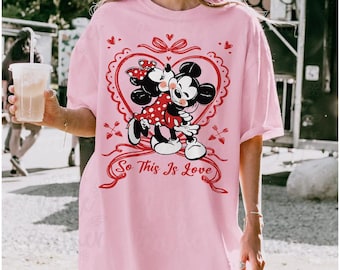 Camiseta de Mickey y Minnie para San Valentín, suéter personalizado de Disney para San Valentín, sudadera con Mickey y Minnie Love, camiseta con corazón de pareja