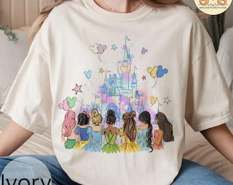 Retro shirt Disney prinses kasteel, shirt aquarel prinses, Disney reis T-shirt, shirt Disney prinses, shirt Disneyworld prinses cadeau