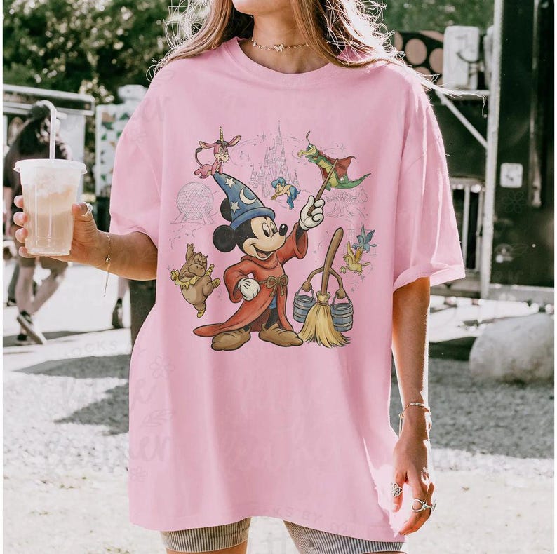 Zauberer Mickey 4 Park Disney Shirt, Fantasia Lehrling Mickey Mouse T-Shirt, Disneyland Urlaubsreise Geschenk Bild 3