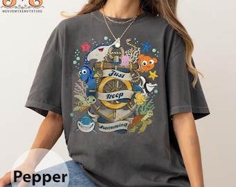 Vintage Disney Finding Nemo Characters Just Keep Swimming Shirts, Disney Pixar Finding Dory Shirts, Disney Family Vacation 2025 Shirts