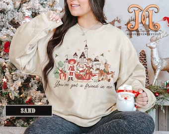 Camisetas navideñas vintage de Toy Story, camiseta navideña de Woody, Buzz Lightyear y Jessie, camiseta navideña del castillo de Toy Story Land de WDW Disneyland.