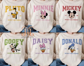 Camiseta retrô Disney All Characters, camiseta Mickey e amigos, camiseta da família Disney, camiseta combinando Disney, camiseta de viagem Disney, férias Disney