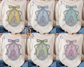 Disney magisches Schloss mit blauem Coquette Shirt, Prinzessin Schloss Skizze Shirt Magic Kingdom Shirt, Disney Girl Trip 2025 Shirt