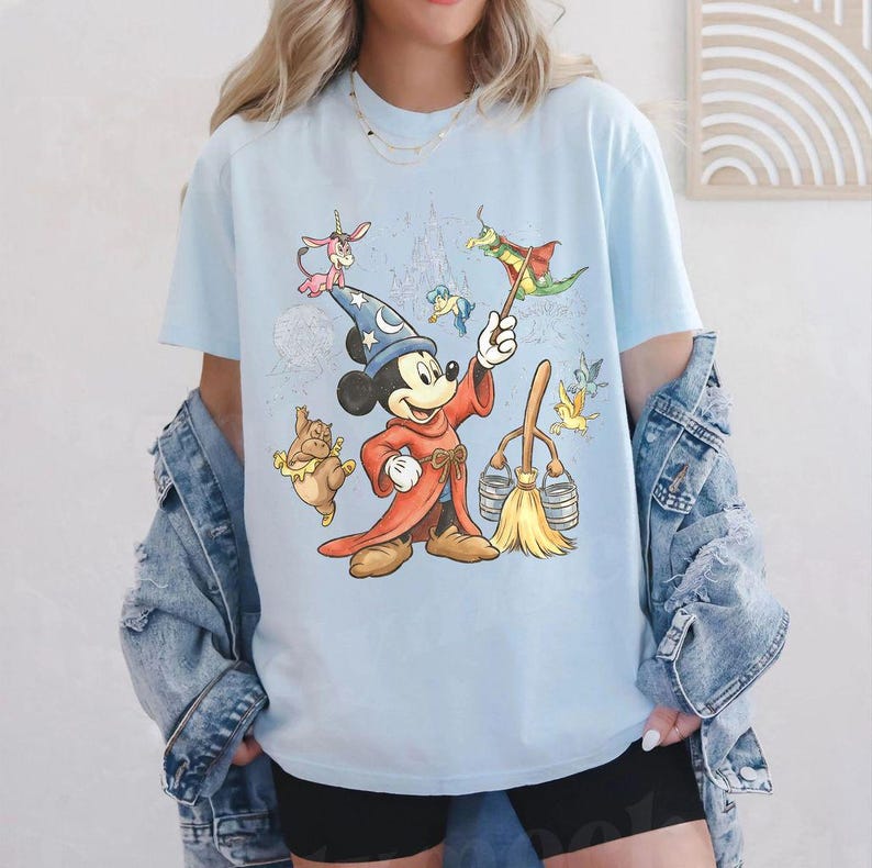 Zauberer Mickey 4 Park Disney Shirt, Fantasia Lehrling Mickey Mouse T-Shirt, Disneyland Urlaubsreise Geschenk Bild 6