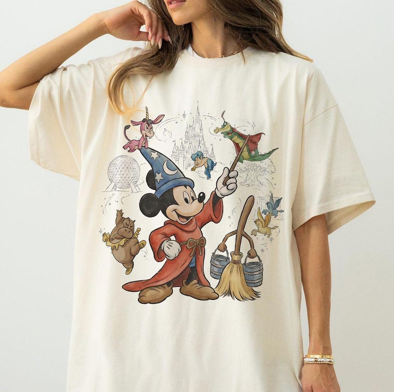 Zauberer Mickey 4 Park Disney Shirt, Fantasia Lehrling Mickey Mouse T-Shirt, Disneyland Urlaubsreise Geschenk Bild 7