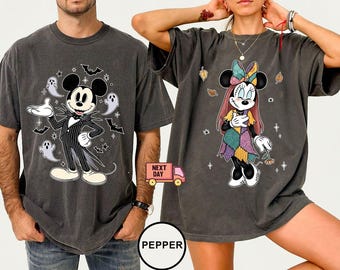 Disney Mickey Halloween Shirt, Mickey and Minnie Shirt, Jack and Sally Shirt, Spooky Season Shirt, Pumpkin Shirt, Disney Couple Shirt