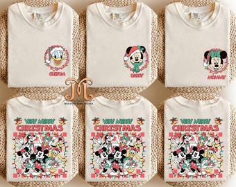 Aangepast Disney-kerstshirt – heel vrolijk, alle personages, familiekerst-T-shirt, kerstgroepsshirt, Disney-shirt, vrolijk kerstshirt