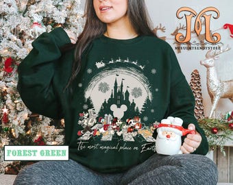 Bluza świąteczna Disney w stylu retro, koszulka imprezowa Myszki Miki z motywem świątecznym, koszulka świąteczna Magic Kingdom, świąteczna koszulka Disney