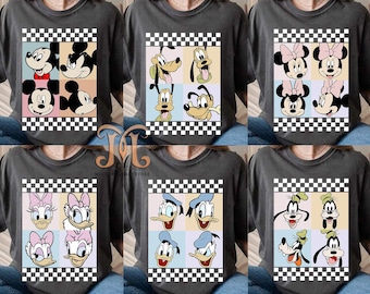 Retro geruit shirt Mickey en vrienden, Disneyworld familievakantie shirts, Magic Kingdom shirt Disneyland familie-uitstapje shirt, Disney T-shirt